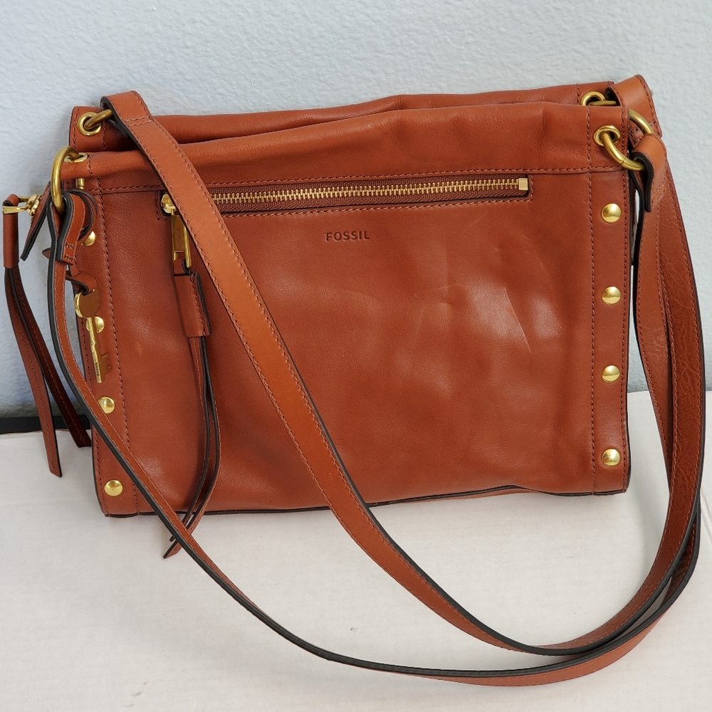 Fossil Allie Brown Leather Satchel Shoulder Bag Handbag ZB7896213 $198
